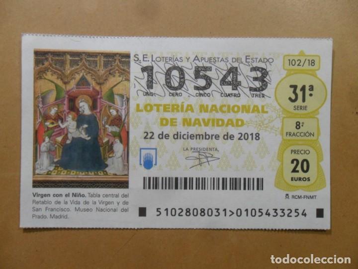 Loter&iacute;a Nacional: DECIMO N&ordm; 10543 - 22 DICIEMBRE 2018 - 102/18 - VIRGEN CON EL NI&Ntilde;O - MUSEO DEL PRADO