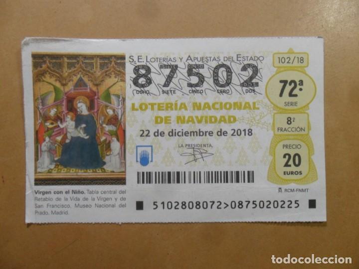 Loter&iacute;a Nacional: DECIMO N&ordm; 87502 - 22 DICIEMBRE 2018 - 102/18 - VIRGEN CON EL NI&Ntilde;O - MUSEO DEL PRADO