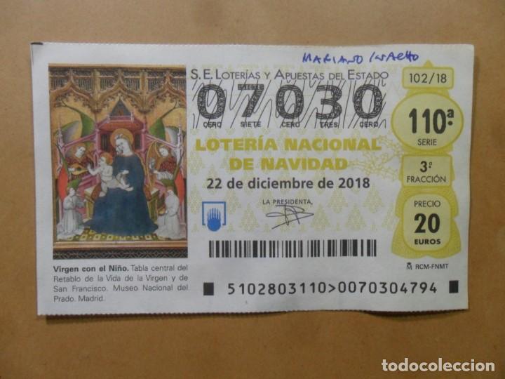 Loter&iacute;a Nacional: DECIMO N&ordm; 07030 - 22 DICIEMBRE 2018 - 102/18 - VIRGEN CON EL NI&Ntilde;O - MUSEO DEL PRADO