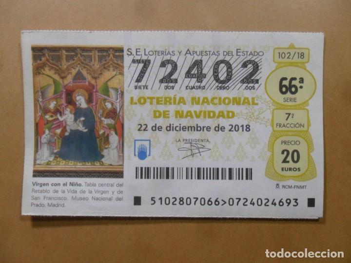 Loter&iacute;a Nacional: DECIMO N&ordm; 72402 - 22 DICIEMBRE 2018 - 102/18 - VIRGEN CON EL NI&Ntilde;O - MUSEO DEL PRADO