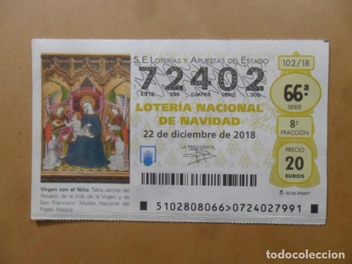 Loter&iacute;a Nacional: DECIMO N&ordm; 72402 - 22 DICIEMBRE 2018 - 102/18 - VIRGEN CON EL NI&Ntilde;O - MUSEO DEL PRADO