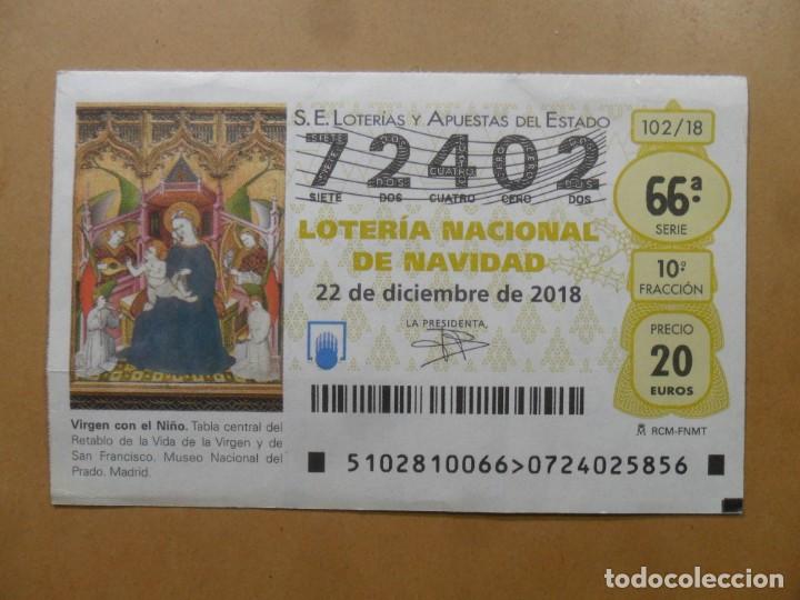 Loter&iacute;a Nacional: DECIMO N&ordm; 72402 - 22 DICIEMBRE 2018 - 102/18 - VIRGEN CON EL NI&Ntilde;O - MUSEO DEL PRADO