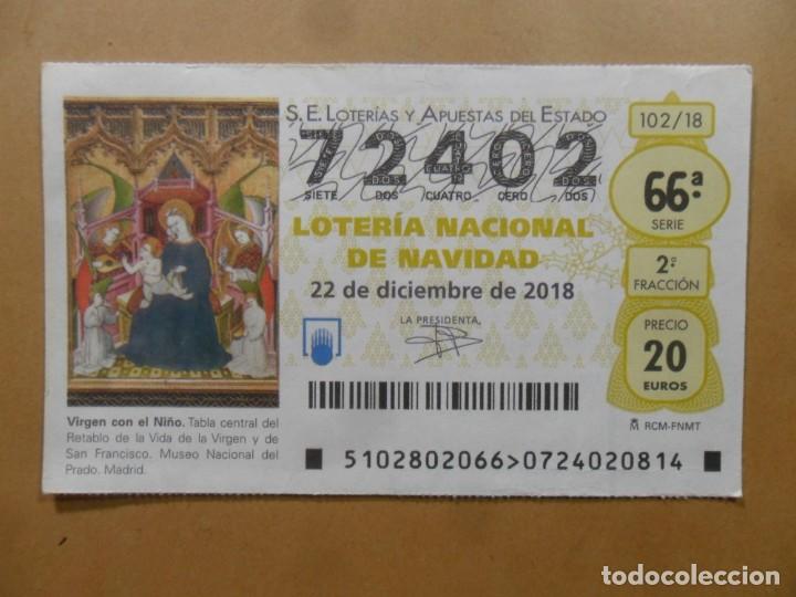 Loter&iacute;a Nacional: DECIMO N&ordm; 72402 - 22 DICIEMBRE 2018 - 102/18 - VIRGEN CON EL NI&Ntilde;O - MUSEO DEL PRADO