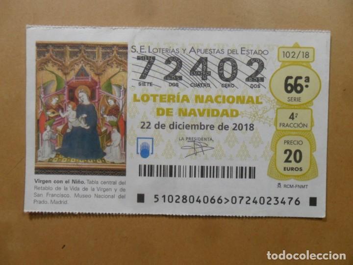 Loter&iacute;a Nacional: DECIMO N&ordm; 72402 - 22 DICIEMBRE 2018 - 102/18 - VIRGEN CON EL NI&Ntilde;O - MUSEO DEL PRADO