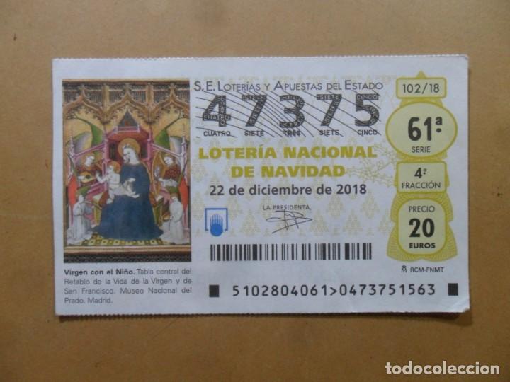 Loter&iacute;a Nacional: DECIMO N&ordm; 47375 - 22 DICIEMBRE 2018 - 102/18 - VIRGEN CON EL NI&Ntilde;O - MUSEO DEL PRADO