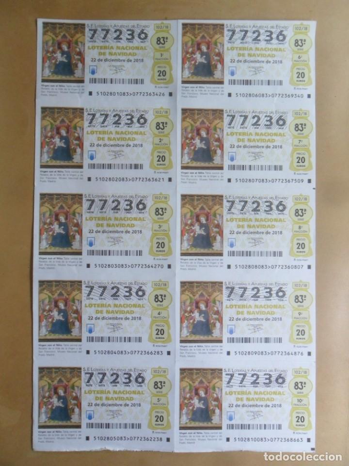 Loter&iacute;a Nacional: BILLETE 10 DECIMOS - N&ordm; 77236 - 22 DICIEMBRE 2018 - 102/18 - VIRGEN CON EL NI&Ntilde;O - MUSEO DEL PRAD