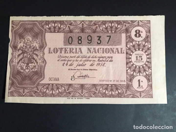 Nationale spanische Lotterie: Loteria A&ntilde;o 1958 sorteo 21