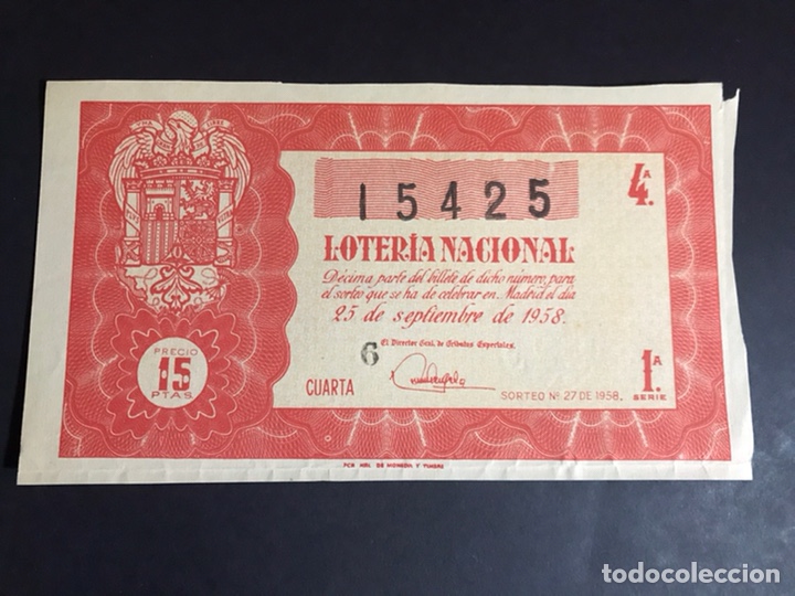 Nationale spanische Lotterie: Loteria A&ntilde;o 1958 sorteo 27