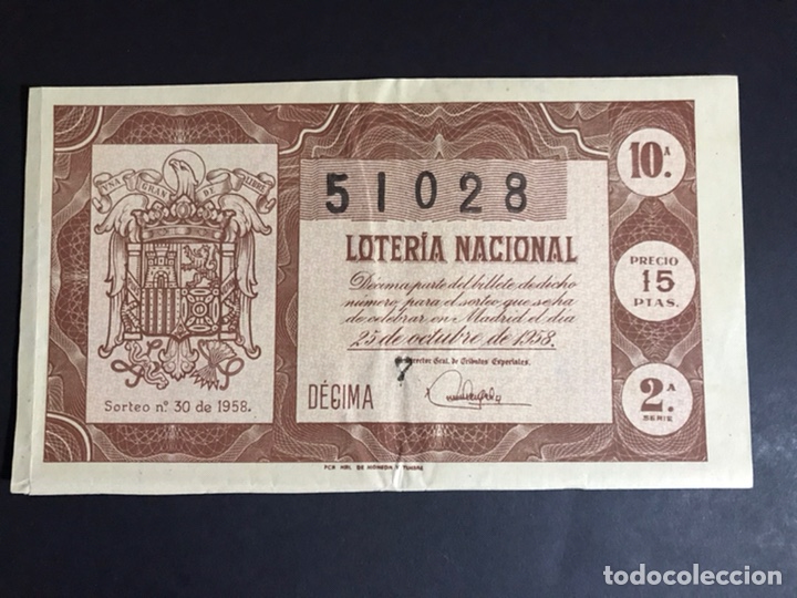 Nationale spanische Lotterie: Loteria A&ntilde;o 1958 sorteo 30