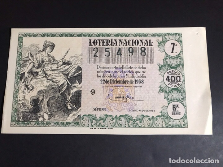 Nationale spanische Lotterie: Loteria A&ntilde;o 1958 sorteo 36 Navidad