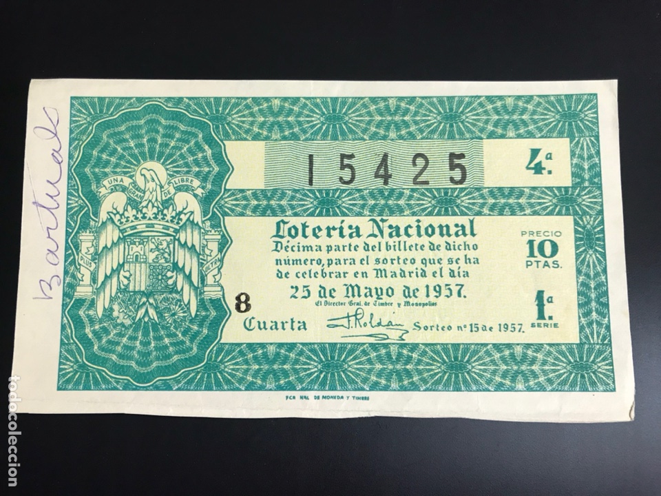 National Spanish Lottery: Loteria A&ntilde;o 1957 sorteo 15