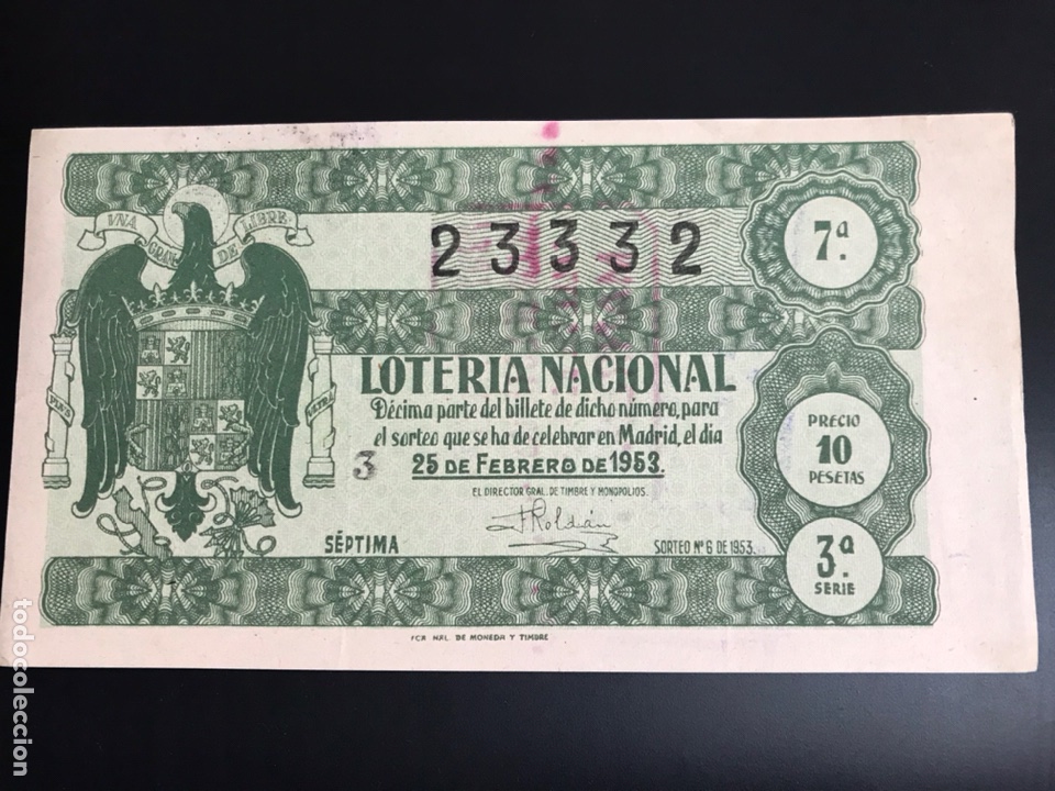 National Spanish Lottery: Loteria A&ntilde;o 1953 sorteo 6