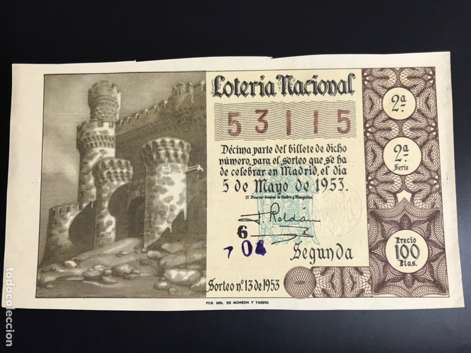 National Spanish Lottery: Loteria A&ntilde;o 1953 sorteo 13