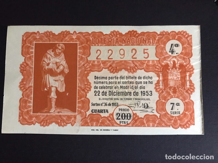 National Spanish Lottery: Loteria A&ntilde;o 1953 sorteo 36 Navidad