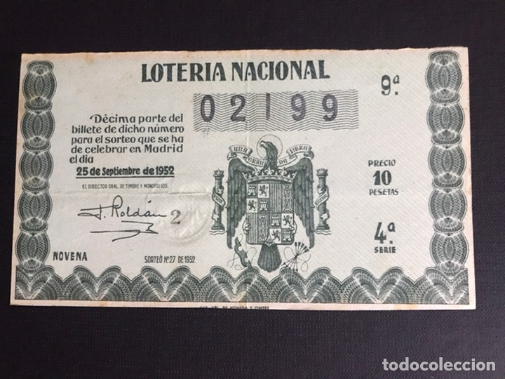 National Spanish Lottery: Loteria A&ntilde;o 1952 sorteo 27
