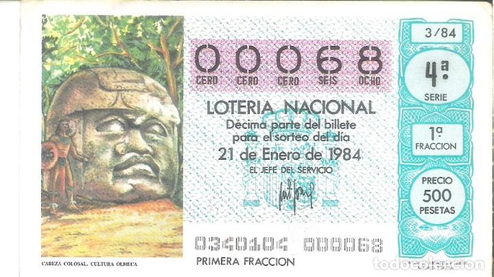 Nationale spanische Lotterie: 1 DECIMO LOTERIA DEL SABADO - 21 ENERO 1984 - 3/84 - CABEZA COLOSAL ( CULTURA OLMECA )