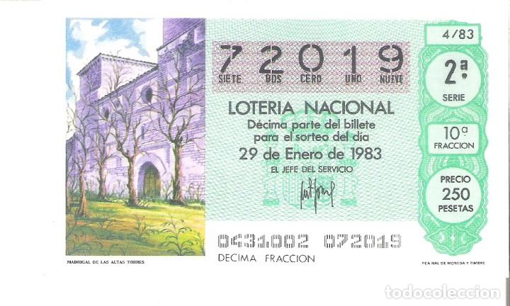 Nationale spanische Lotterie: 1 DECIMO LOTERIA DEL SABADO - 29 ENERO 1983 - 4/83 - MADRIGAL DE LAS ALTAS TORRES ( AVILA )