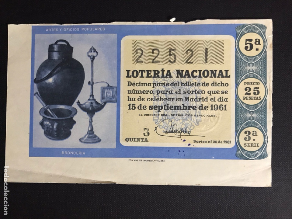 National Spanish Lottery: Loteria A&ntilde;o 1961 sorteo 26