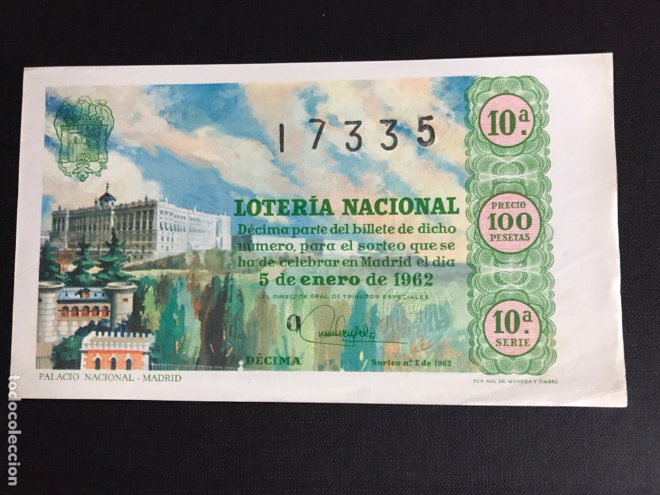 Nationale spanische Lotterie: Loteria A&ntilde;o 1962 sorteo 1 (serie 10)
