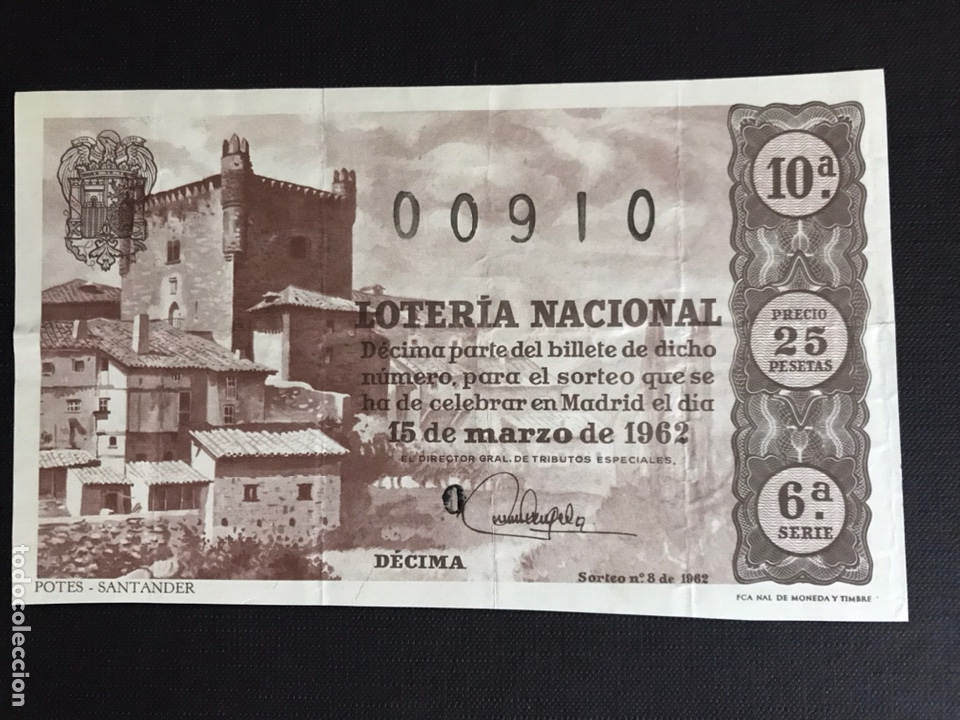 Nationale spanische Lotterie: Loteria A&ntilde;o 1962 sorteo 8