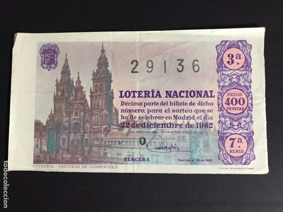 Nationale spanische Lotterie: Loteria A&ntilde;o 1962 sorteo 36 Navidad