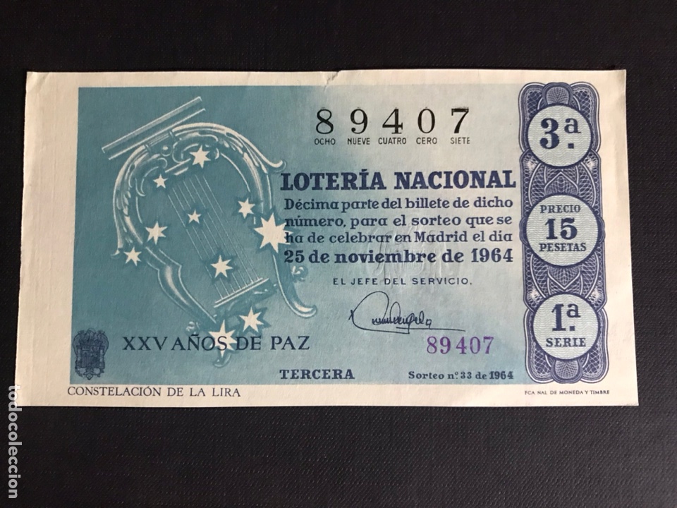 National Spanish Lottery: Loteria A&ntilde;o 1964 sorteo 33
