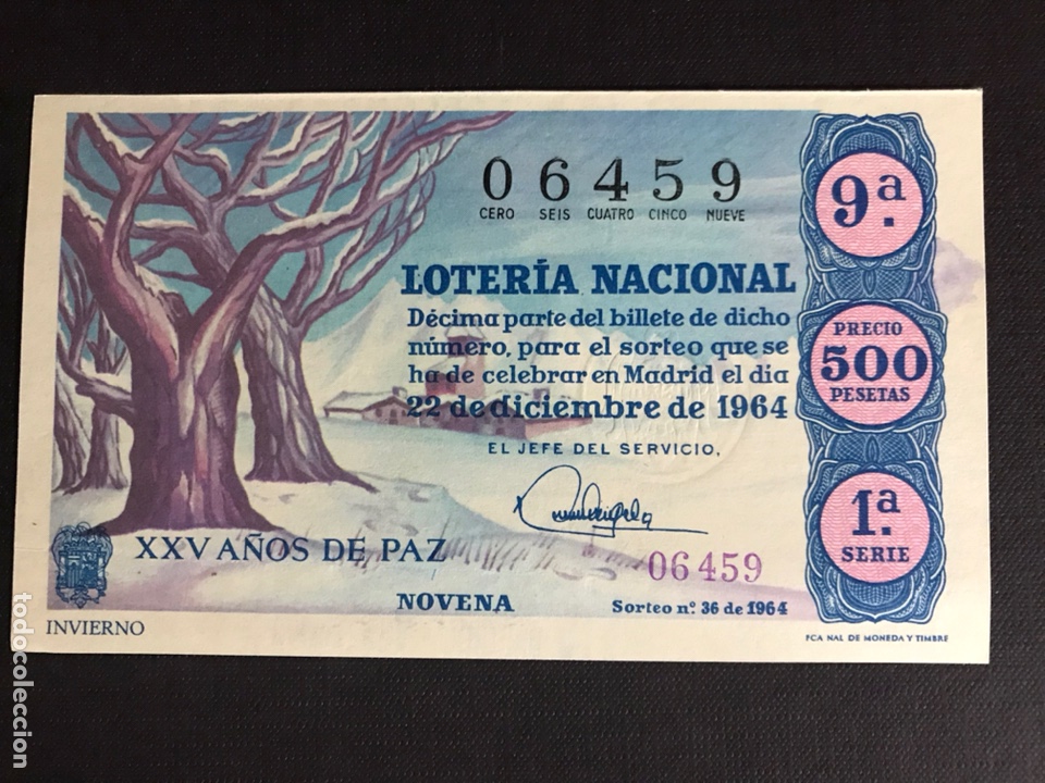 National Spanish Lottery: Loteria A&ntilde;o 1964 sorteo 36 Navidad