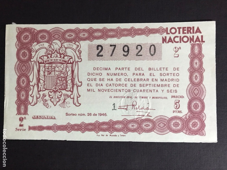 National Spanish Lottery: Loteria A&ntilde;o 1946 sorteo 26