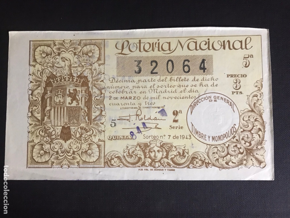 National Spanish Lottery: Loteria A&ntilde;o 1943 sorteo 7