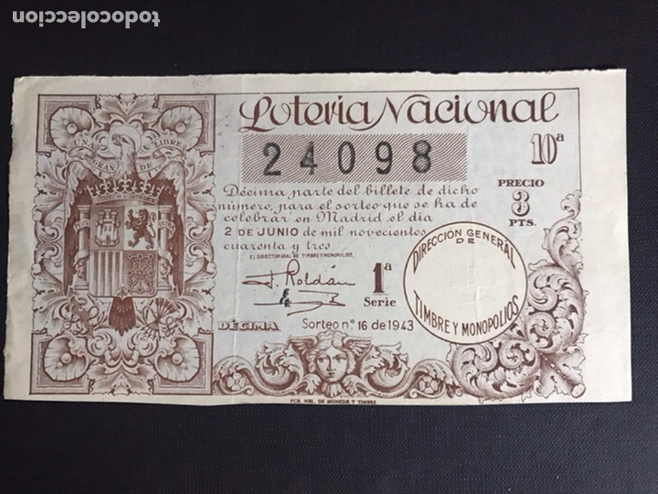 National Spanish Lottery: Loteria A&ntilde;o 1943 sorteo 16