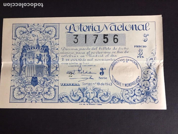 National Spanish Lottery: Loteria A&ntilde;o 1943 sorteo 19