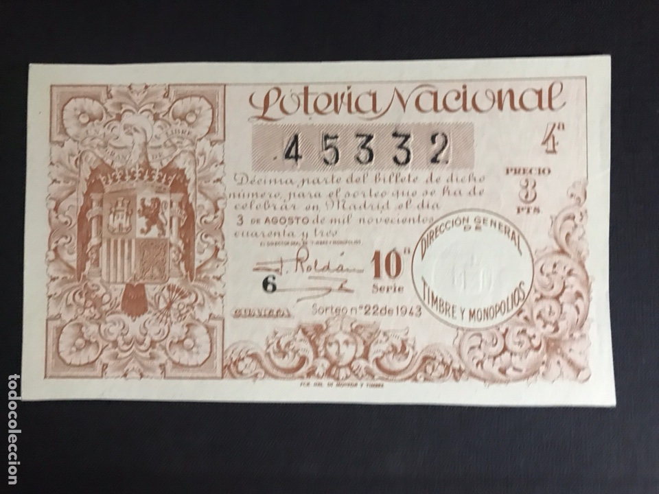 National Spanish Lottery: Loteria A&ntilde;o 1943 sorteo 22