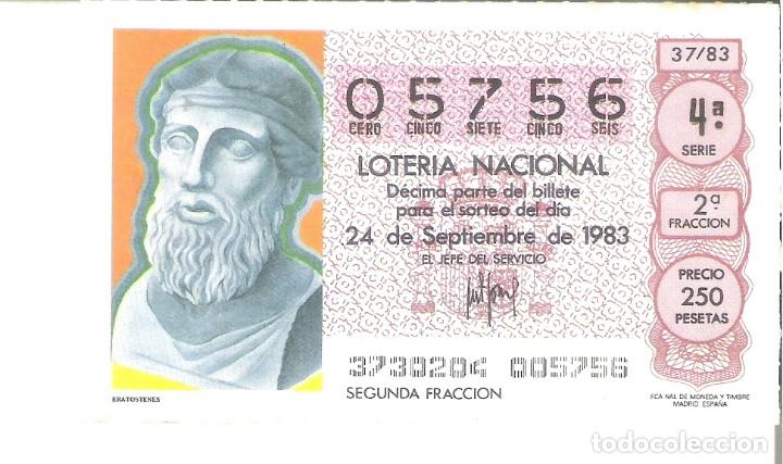 Nationale spanische Lotterie: 1 DECIMO LOTERIA DEL SABADO - 24 SEPTIEMBRE 1983 - 37/83 - ERATOSTENES