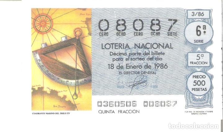 Nationale spanische Lotterie: 1 DECIMO LOTERIA SABADO -18 ENERO 1986 - 3/86 - CUADRANTE MAPA MARINO DEL SIGLO XV