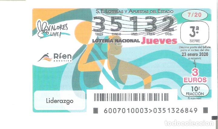 Nationale spanische Lotterie: 1 DECIMO LOTERIA JUEVES - 23 ENERO 2020 - 7/20 - DEPORTES ACUATICOS - VALORES DEPORTE - LIDEREZGO
