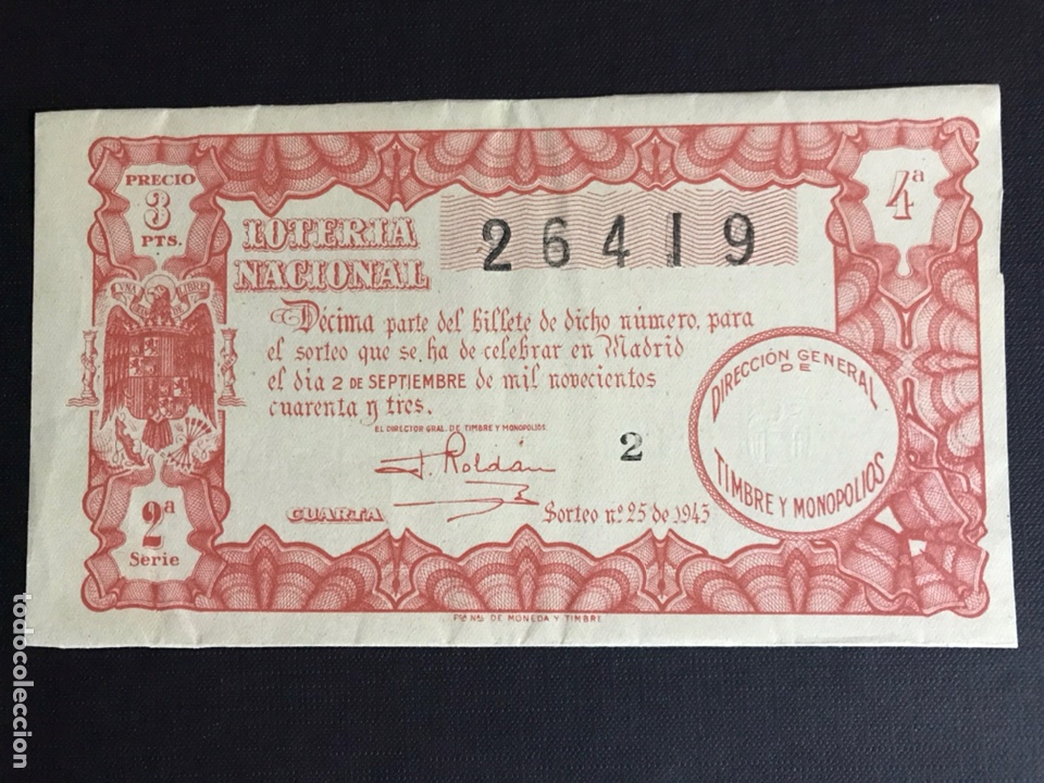 National Spanish Lottery: Loteria A&ntilde;o 1943 sorteo 25