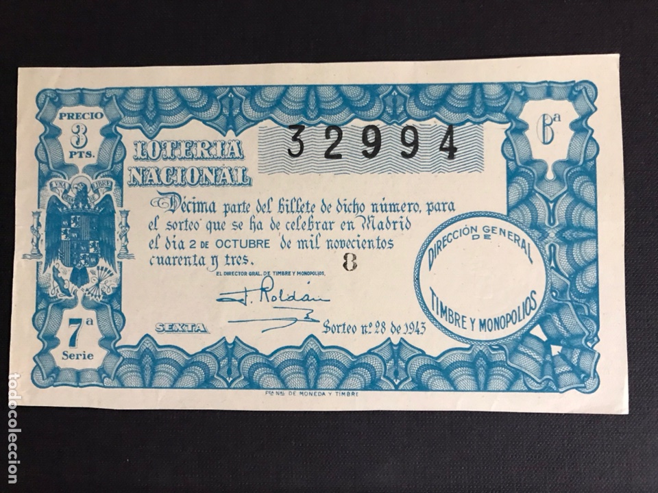 National Spanish Lottery: Loteria A&ntilde;o 1943 sorteo 28