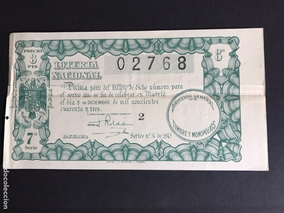 National Spanish Lottery: Loteria A&ntilde;o 1943 sorteo 34