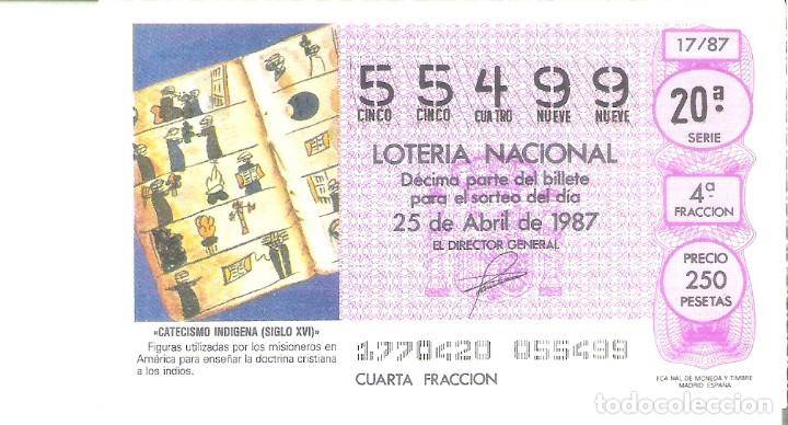 Loterie Nationale: 1 DECIMO LOTERIA DEL SABADO - 25 ABRIL 1987 - 17/87 - CATECISMO INDIGENA ( SIGLO XVI )