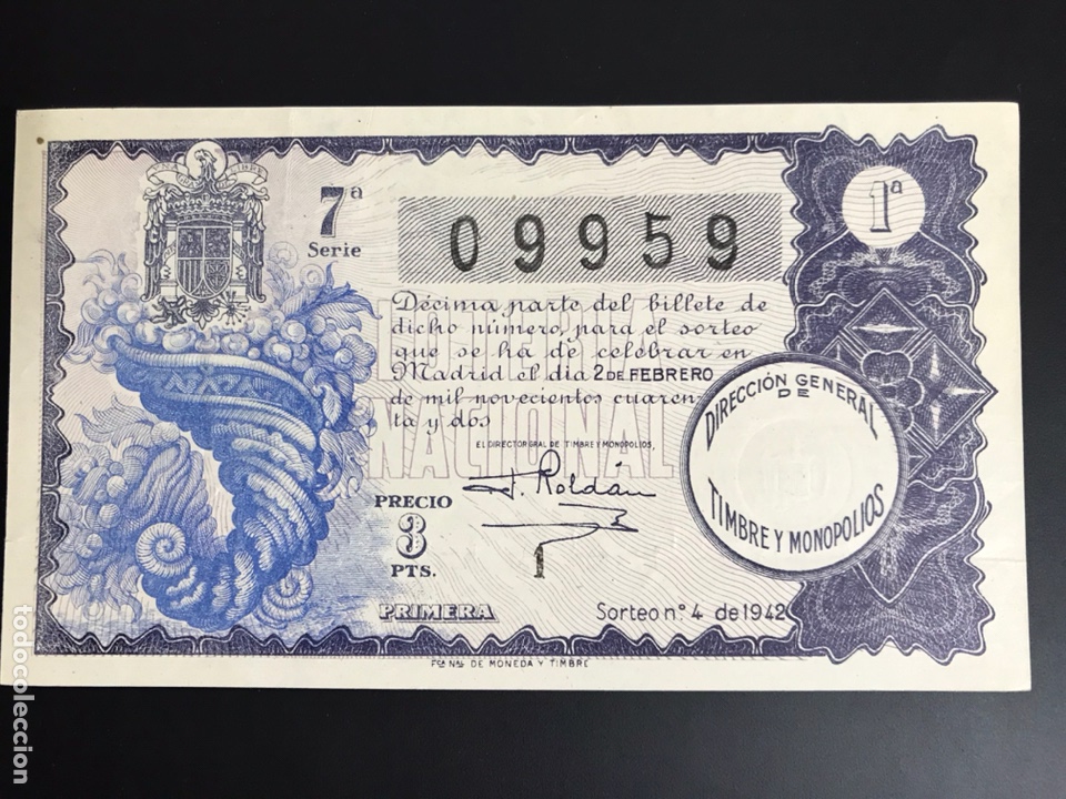 National Spanish Lottery: Loteria A&ntilde;o 1942 sorteo 4