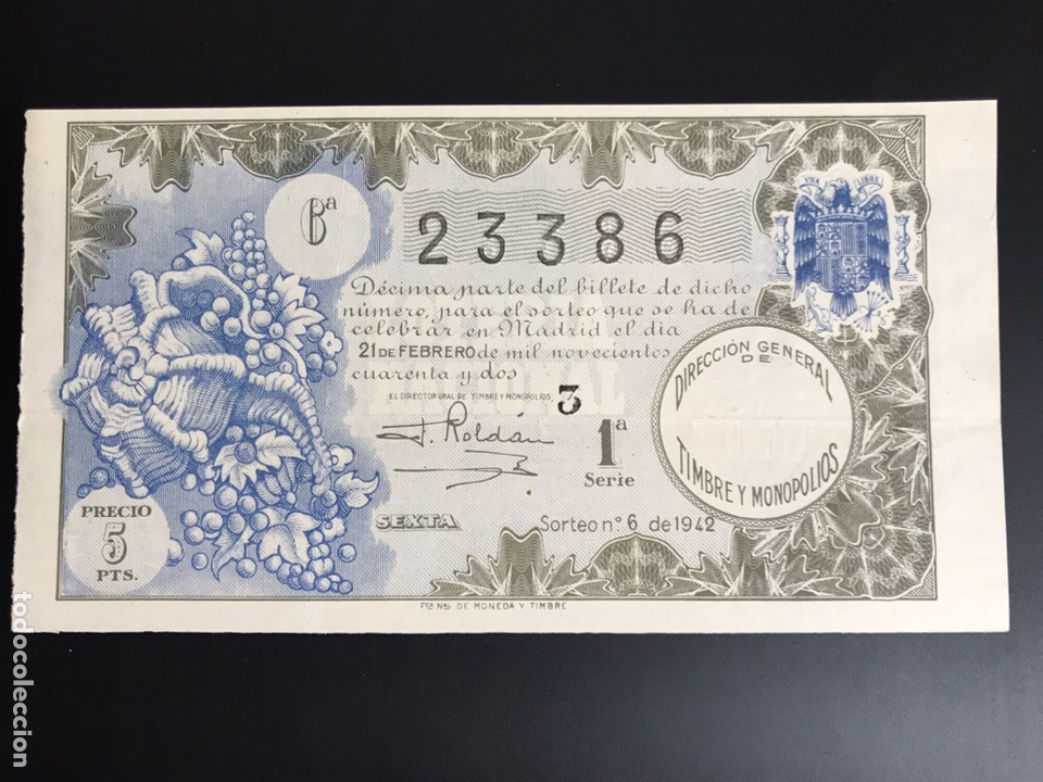 National Spanish Lottery: Loteria A&ntilde;o 1942 sorteo 6