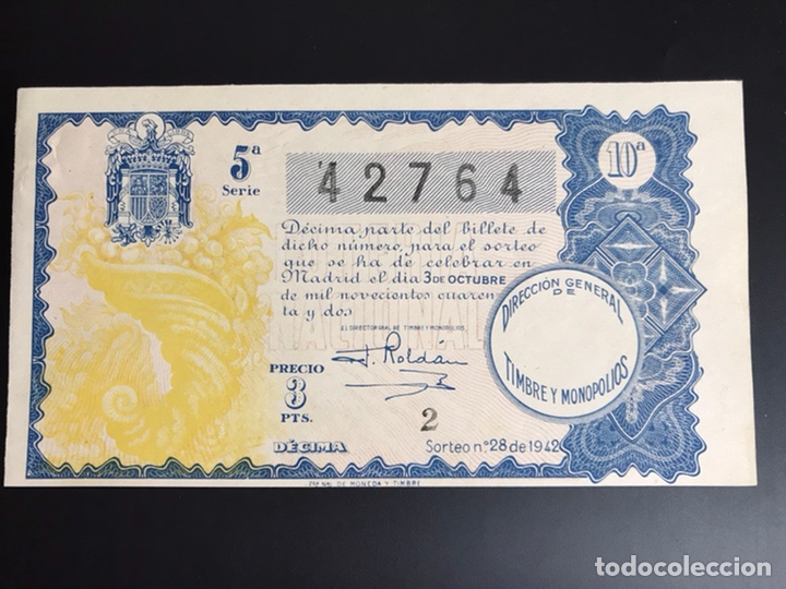 National Spanish Lottery: Loteria A&ntilde;o 1942 sorteo 28