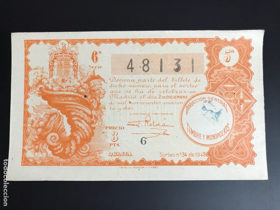 National Spanish Lottery: Loteria A&ntilde;o 1942 sorteo 34