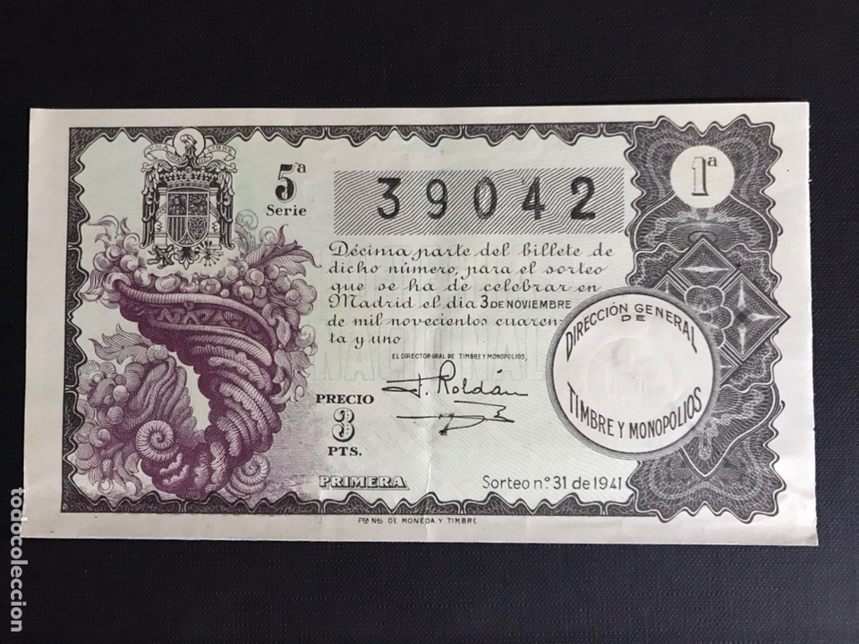 Nationale spanische Lotterie: Loteria A&ntilde;o 1941 sorteo 31