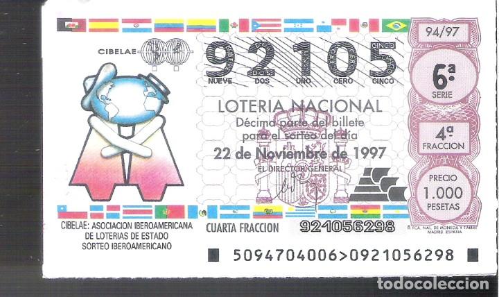 Loterie Nationale: 1 DECIMO LOTERIA DEL SABADO - 22 NOVIEMBRE 1997 - 94/97 - CIBELAE ASOCIACION IBEROAMERICANA LOTERIAS