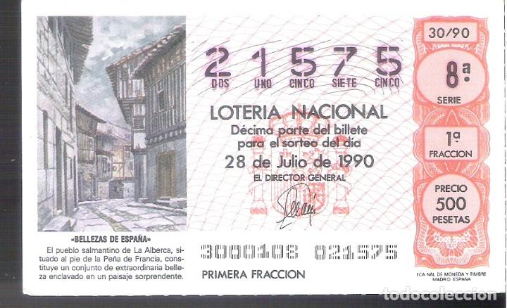 Nationale spanische Lotterie: 1 DECIMO LOTERIA DEL SABADO - 28 JULIO 1990 - 30/90 - LA ALBERCA ( SALAMANCA )