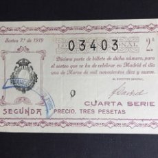 Lotería Nacional: LOTERIA AÑO 1919 SORTEO 7. Lote 193844587