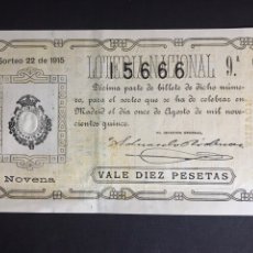 Lotería Nacional: LOTERIA AÑO 1915 SORTEO 22. Lote 194081856
