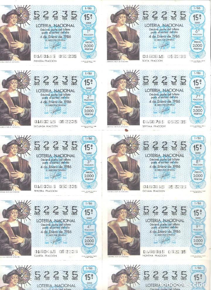 Nationale spanische Lotterie: 1 BILLETE LOTERIA SABADO - 4 ENERO 1986 - 1/86 - EL NI&Ntilde;O - CRISTOBAL COLON EL NAVEGANTE