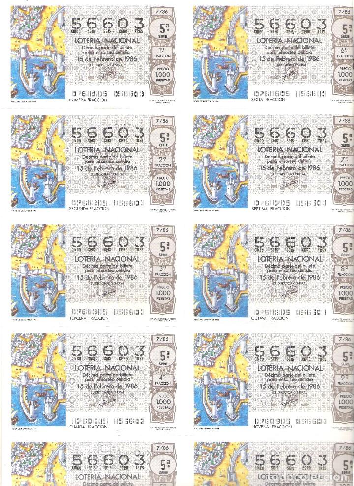 Nationale spanische Lotterie: 1 BILLETE LOTERIA SABADO - 15 FEBRERO 1986 - 7/86 - VISTA DE GENOVA EN 1481